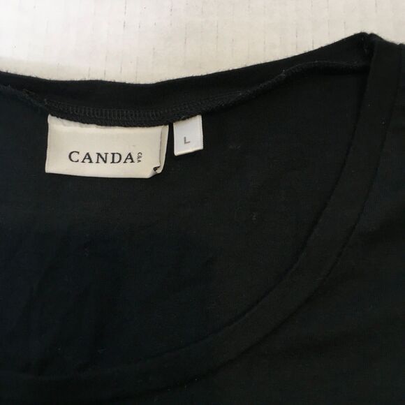Canda C&A Black Ladies Tee Gold Silver Embellishment Cotton - Picture 4 of 5